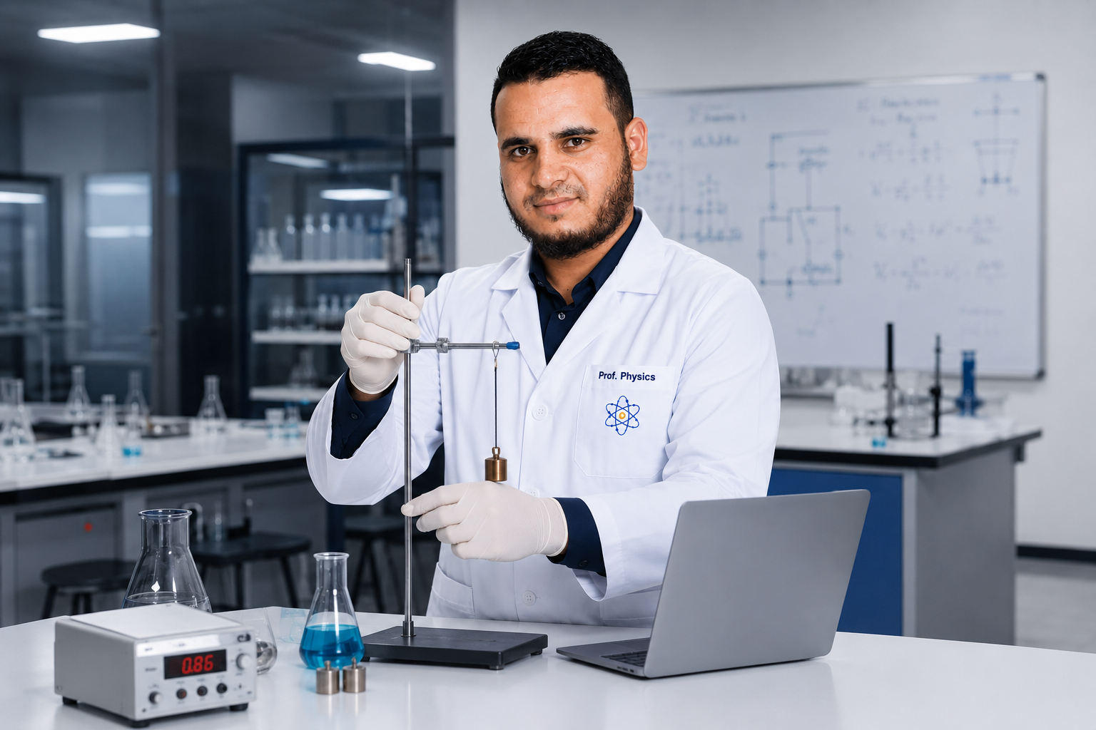 أستاذ الفيزياء داخل المختبر مع منصة التجارب التفاعلية